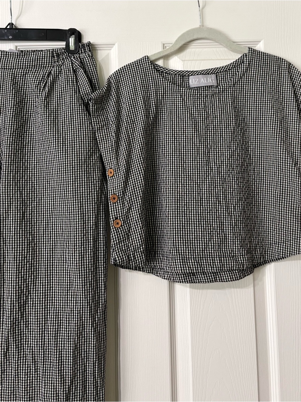 Liz Alig cotton pant and shirt set in black and white gingham check - Picture 2 of 4